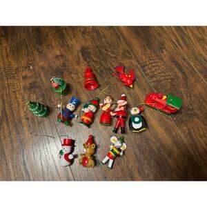ENESCO Vintage Wooden Christmas Ornaments Miniature Lot Of 13